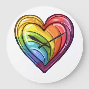 Gay pride heart design large clock