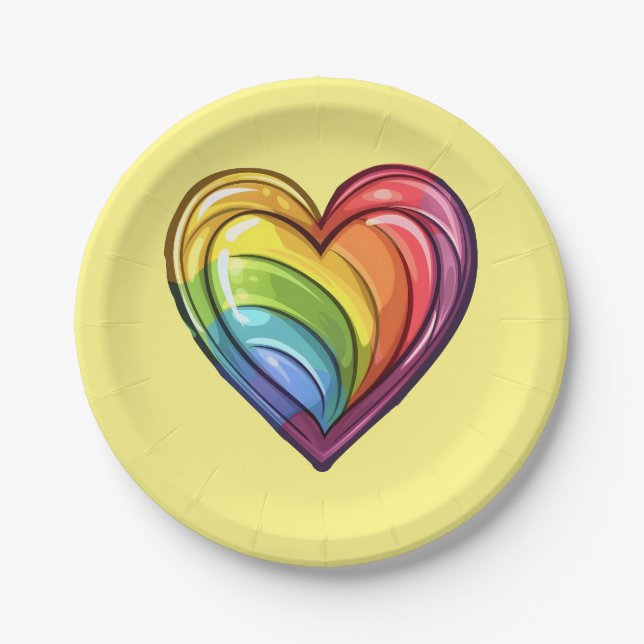 Gay pride heart design paper plate (Front)