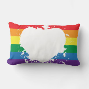 Gay-Pride-Heart-Reversed-Paint Banner Lumbar Cushion