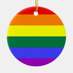 Gay Pride Horizontal Bar Rainbow Flag Ceramic Tree Decoration