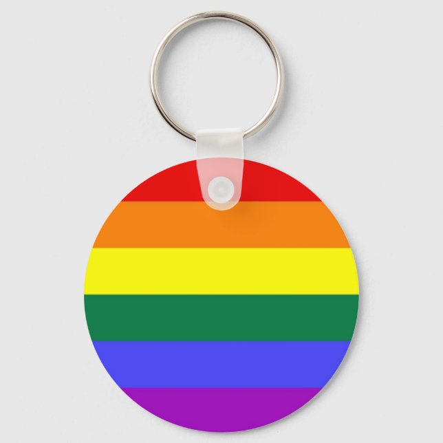 Gay Pride Horizontal Bar Rainbow Flag Key Ring (Front)