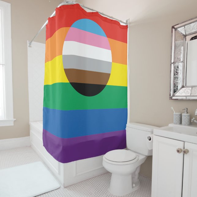 Gay Pride Inclusion Flag Shower Curtain (In Situ)