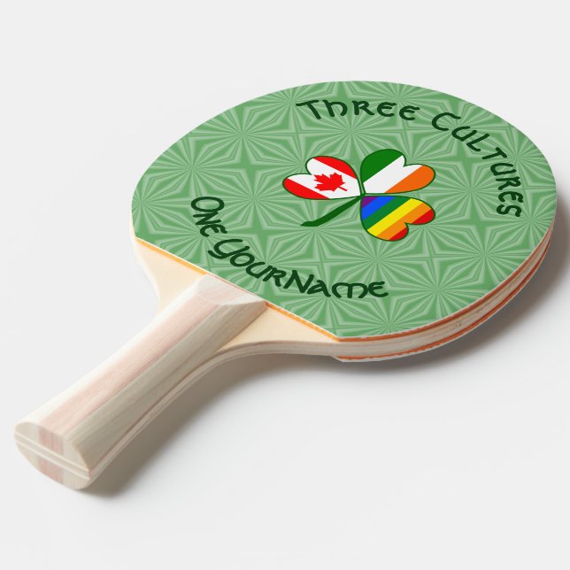Gay Pride Ireland Canada Shamrock Flag Personalise Ping Pong Paddle (Front Angle)