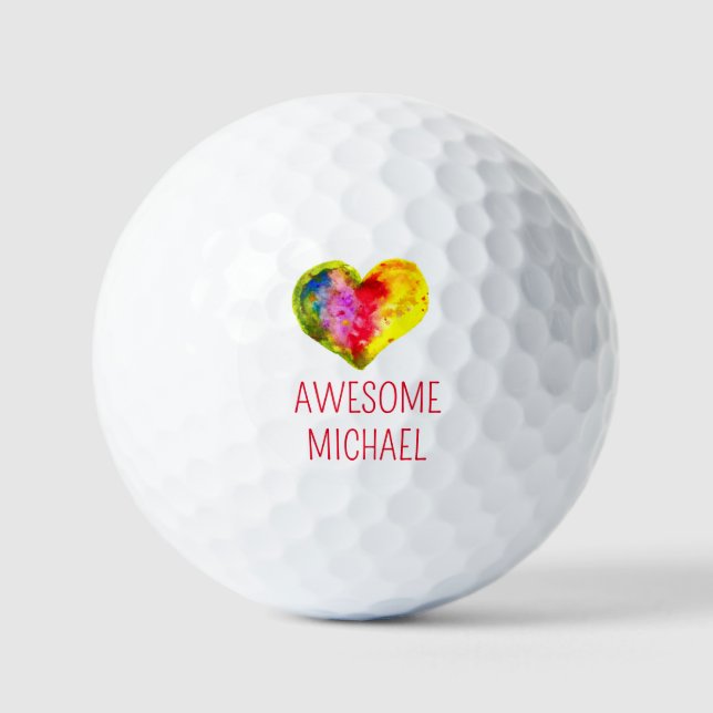 Gay Pride Lesbian LGBT Rainbow Watercolor Golf Balls (Front)