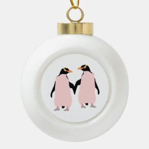 Gay Pride Lesbian Penguins Holding Hands Ceramic Ball Christmas Ornament