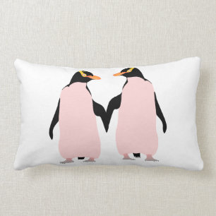 Gay Pride Lesbian Penguins Holding Hands Lumbar Cushion