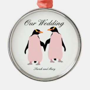 Gay Pride Lesbian Penguins Holding Hands Metal Tree Decoration