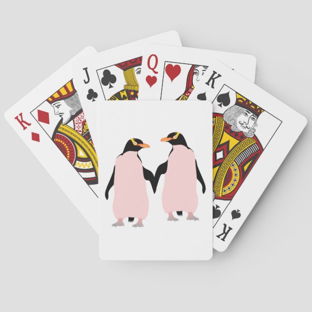 Gay Pride Lesbian Penguins Holding Hands Playing Cards (Back)