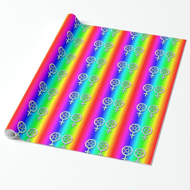 Gay Pride Lesbian Pentacle Handfasting Gift Wrap 4 (Unrolled)