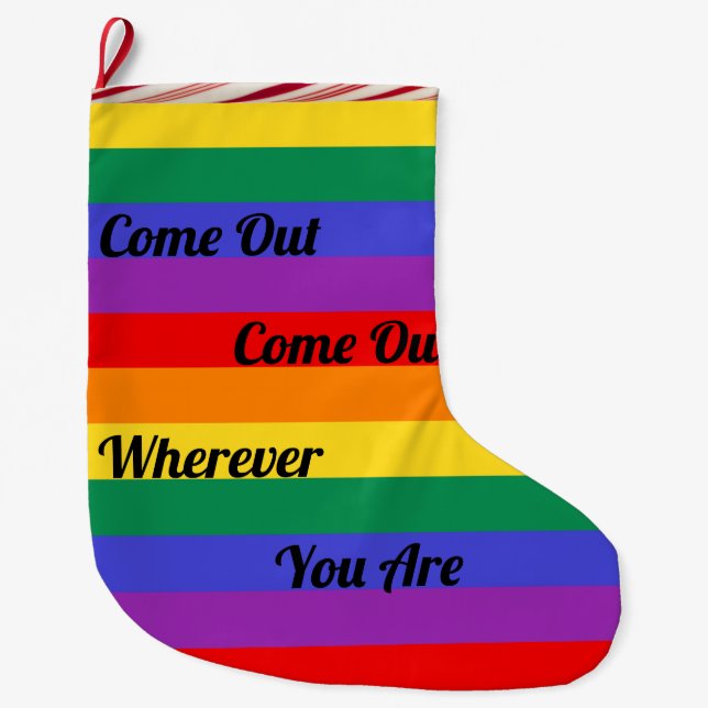 Gay Pride LGBT Come Out Rainbow Flag Love Wins Large Christmas Stocking (Front)
