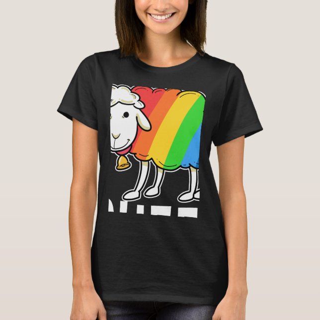 Gay Pride LGBT Cute The Rainbow Sheep In The Famil T-Shirt (Front)