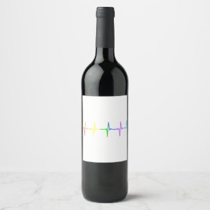 Gay Pride LGBT Heartbeat Pulse  4 Wine Label