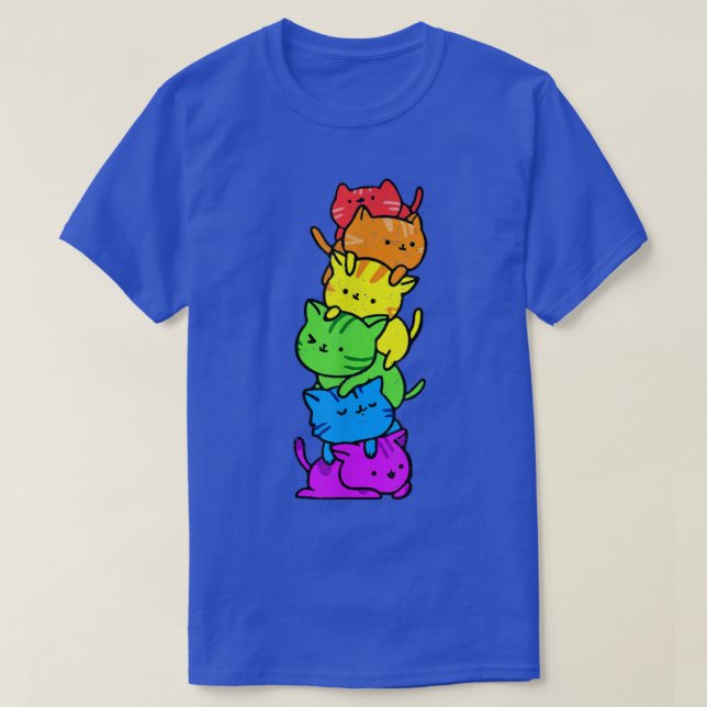 Gay Pride LGBT Kawaii Cats Pile Cute Anime Rainbow T-Shirt (Design Front)