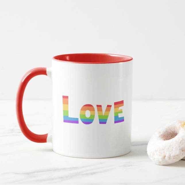 Gay Pride LGBT rainbow flag Love is Love LGBTQ Mug (With Donut)
