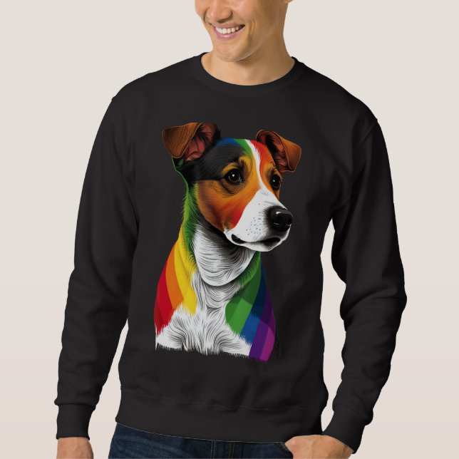 Gay Pride LGBT Rainbow Flag on Jack Russell Terrie Sweatshirt (Front)