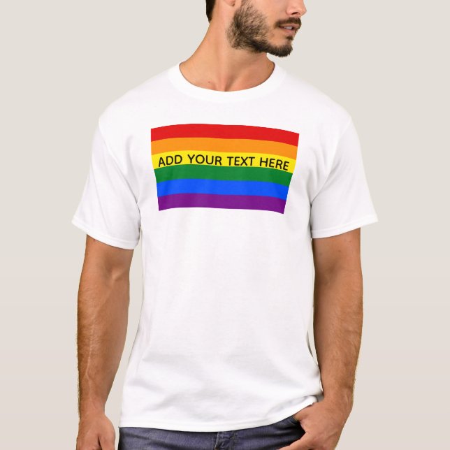 Gay pride LGBT Rainbow Stripes Custom Text T-Shirt (Front)
