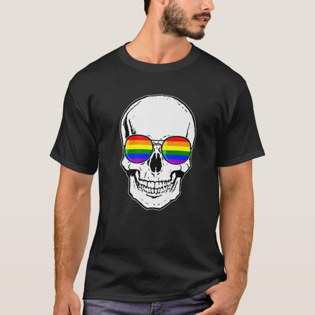 Gay Pride LGBT Skull With Rainbow Sunglasses T-Shirt (Front)