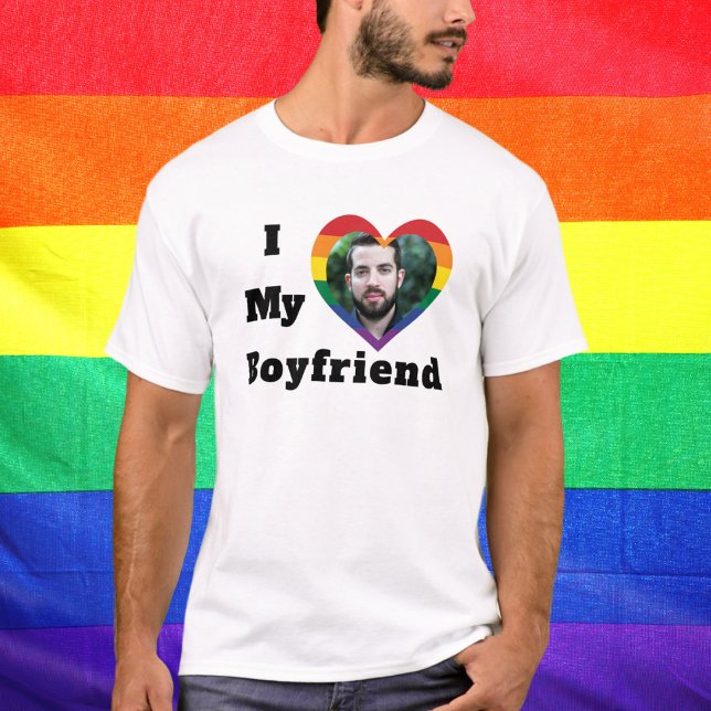 Gay Pride LGBTQ Custom Photo I Love My Boyfriend T-Shirt (Creator Uploaded)