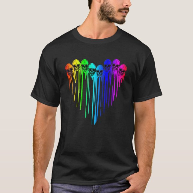 Gay Pride LGBTQ Month Skull Heart Rainbow Flag LGB T-Shirt (Front)