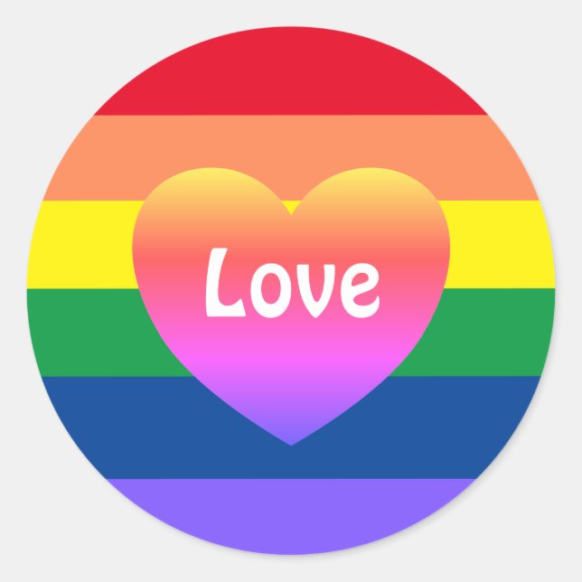 Gay Pride LGBTQ Rainbow Heart  Classic Round Sticker (Front)