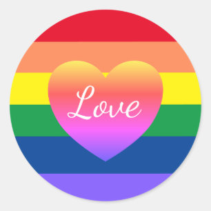 Gay Pride LGBTQ Rainbow Heart  Classic Round Sticker