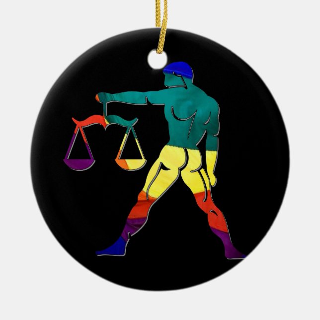 Gay Pride Libra Ceramic Tree Decoration (Front)