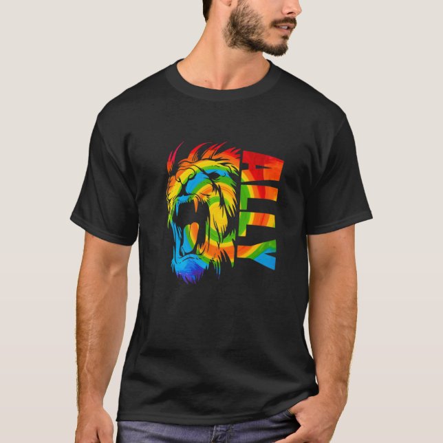 Gay Pride Lion Lgbt Q Cool Animal Rainbow Flag Col T-Shirt (Front)