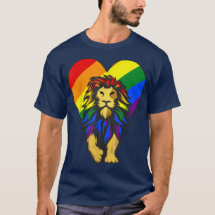 Gay Pride Lion LGBT-Q Cool Animal Rainbow Flag Col T-Shirt