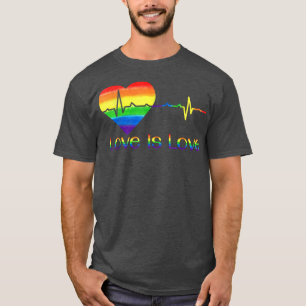 Gay Pride Love Is Love LGBT Heartbeat Rainbow LGBT T-Shirt