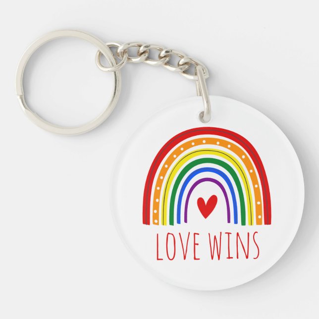 Gay Pride Love Wins Rainbow LGBT Key Ring (Front)