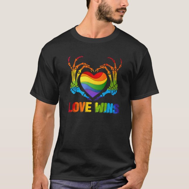 Gay Pride Love Wins Skeleton Rainbow Lgbt Lgbtq Le T-Shirt (Front)