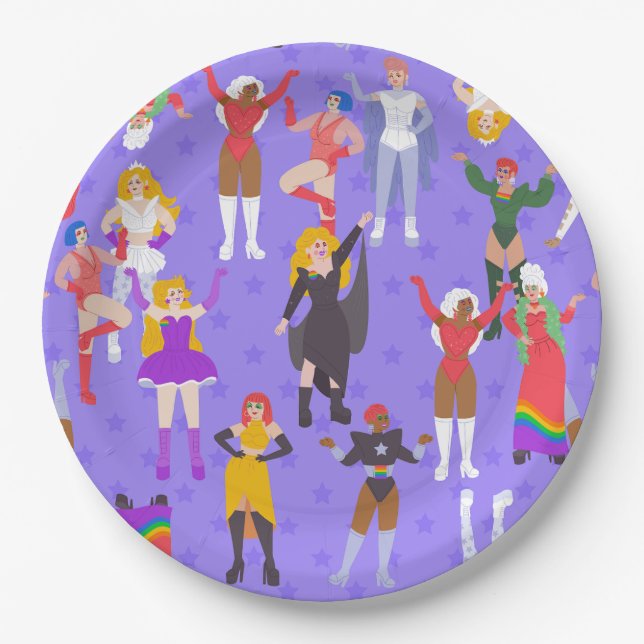 gay pride month drag queens lgbt transwomen paper plate (Front)