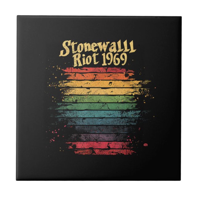 Gay Pride Month Rainbow Flag Stone wall Riot 1969  Ceramic Tile (Front)