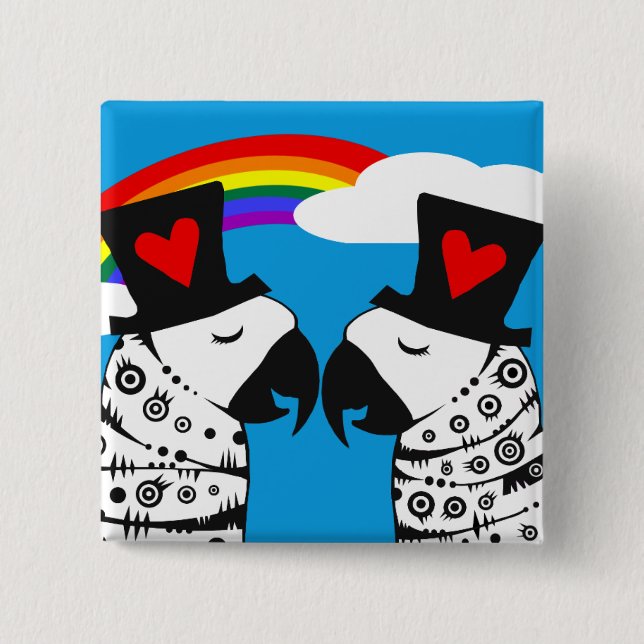 Gay Pride Parrots with Rainbow 15 Cm Square Badge (Front)