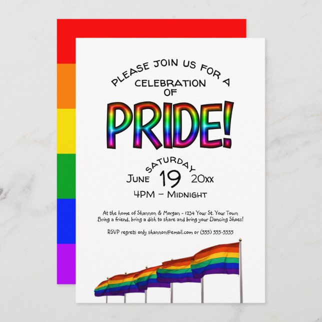 Gay Pride Party Pridefest Celebration Rainbow Flag Invitation (Front/Back)