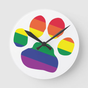 Gay-Pride-Paw-Print Round Clock
