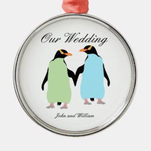 Gay Pride Penguins Holding Hands Metal Tree Decoration