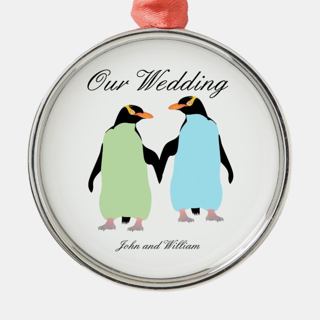 Gay Pride Penguins Holding Hands Metal Tree Decoration (Front)