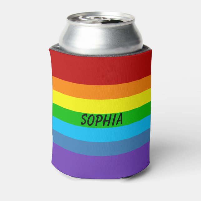 Gay Pride Rainbow Can or Bottle Holder Custom Name Cooler (Can Back)