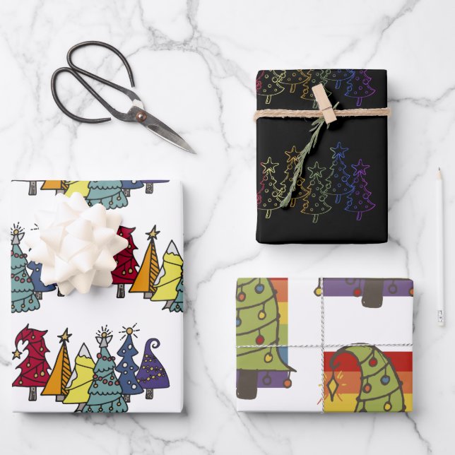 Gay Pride Rainbow Christmas Tree Pattern Wrapping Paper Sheet (Front)