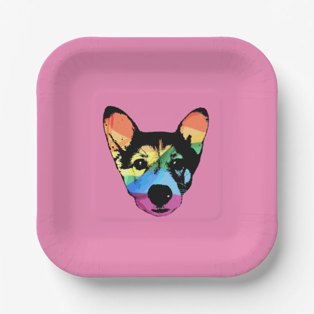 Gay Pride Rainbow Dog Paper Plate (Front)