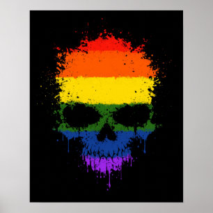 Gay Pride Rainbow Dripping Splatter Skull Poster