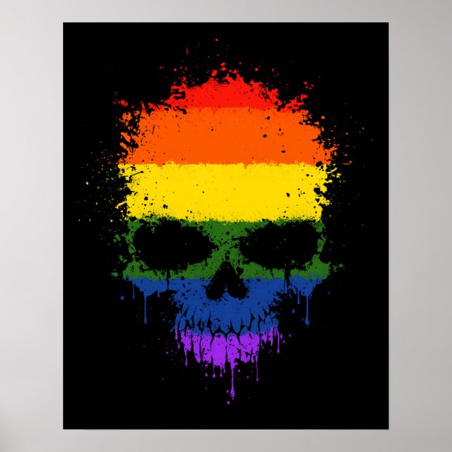 Gay Pride Rainbow Dripping Splatter Skull Poster (Front)