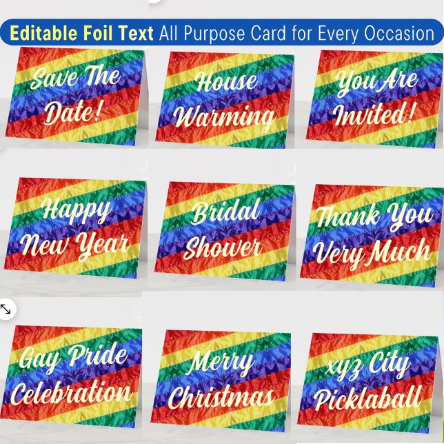 Gay Pride Rainbow Flag Add Custom Text All Purpose Foil Holiday Card (Creator Uploaded)
