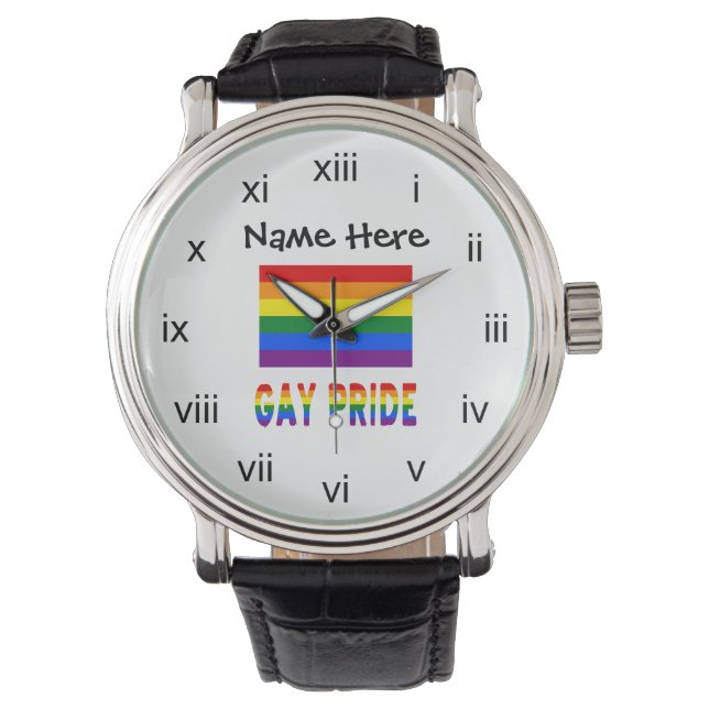 Gay Pride Rainbow Flag Black Personalisation  Watch (Front)