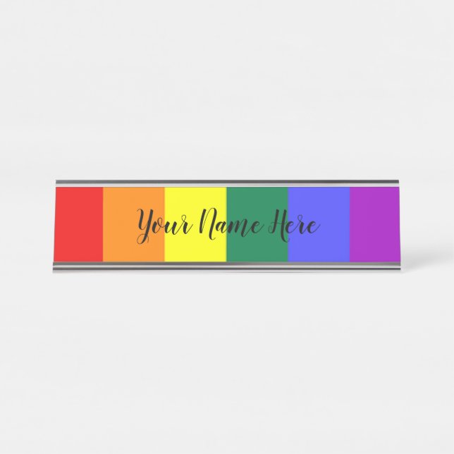 Gay Pride Rainbow Flag Desk Name Plate (Front)