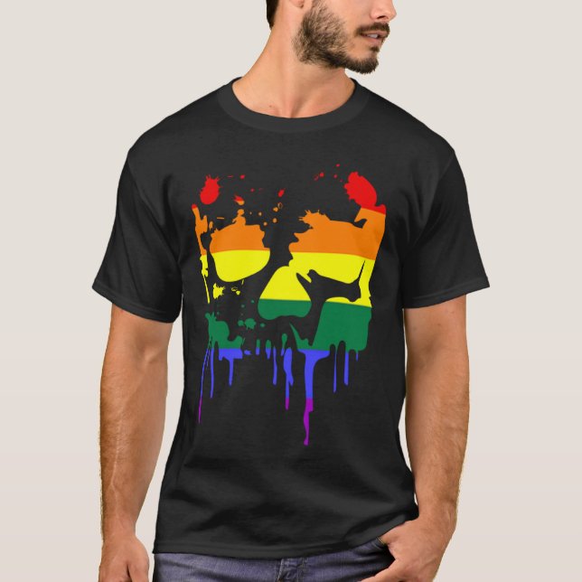 Gay Pride Rainbow Flag Halloween Skull Shirt (Front)
