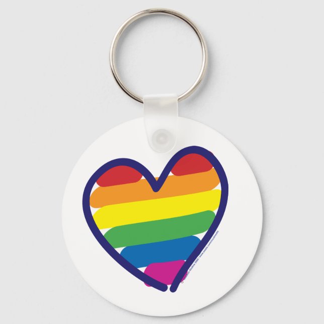 Gay Pride Rainbow Flag Heart Key Ring (Front)