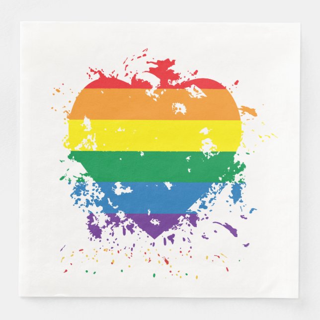 Gay Pride Rainbow Flag Hearts Napkin (Front)