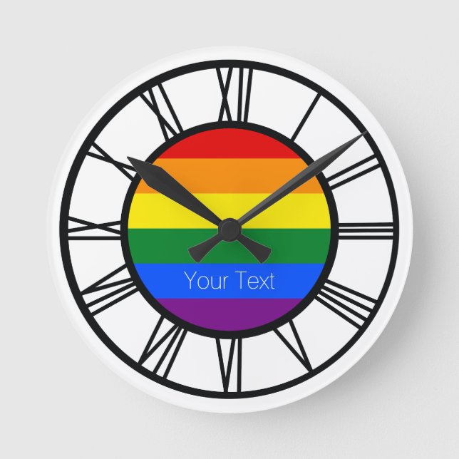 Gay Pride Rainbow Flag LGBT Personalised Round Clock (Front)